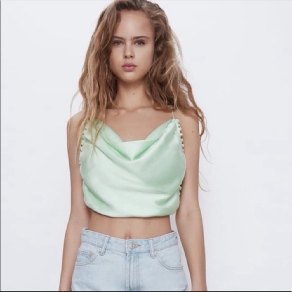 Zara Backless Silky Cowl Neck Top